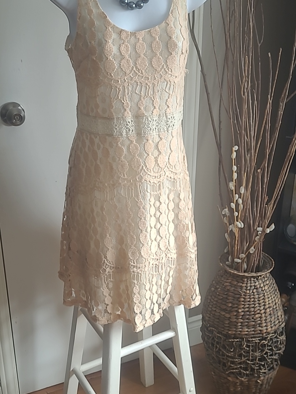 Cecico Sleeveless Lace Midi Dress in Light Beige #025704 - Picture 2 of 5